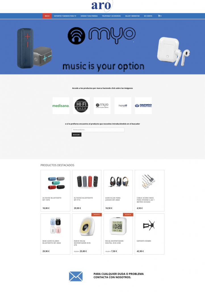 Ejemplo de página web para la empresa de electrónica MYO hecha por Core Agency.